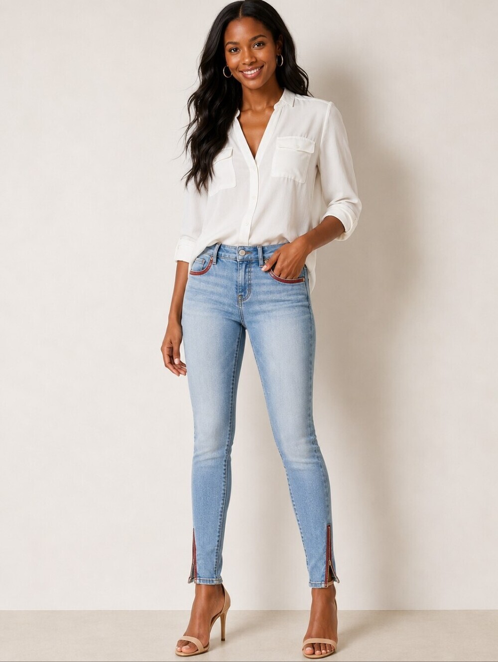 ❤️ WHITE HOUSE BLACK MARKET VEGAN LEATHER TRIM SKINNY SKIMMER JEANS, 0 (25)